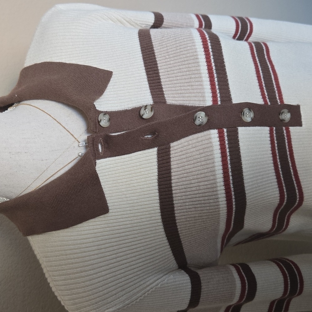 NEW Faherty Mikki Polo Long Sleeve Ribbed Pullover Retro Fall Stripe - L - Picture 3 of 11